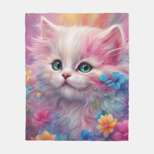 Prachtige, vloeiende witte kat fleece deken (Voorkant)