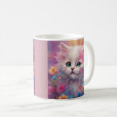 Prachtige, vloeiende witte kat koffiemok (Voorkant rechts)