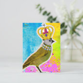 Prachtige vogel in een kroon kleurrijke collage briefkaart (Staand voorkant)