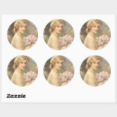 Prachtige  vrouw die de ventilator Bouquet houdt Ronde Sticker (Vel)