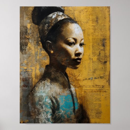 Prachtige vrouw gemengd media schilderij poster (Voorkant)