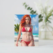 Prachtige vrouw in een rode bikini  briefkaart (Staand voorkant)