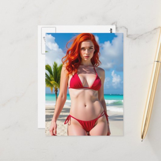 Prachtige vrouw in een rode bikini  briefkaart (Voorkant / Achterkant in situ)
