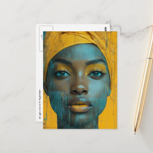 Prachtige vrouw in geel briefkaart (Voorkant / Achterkant in situ)