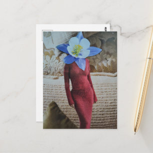 Prachtige vrouw met bloem hoofd collage briefkaart
