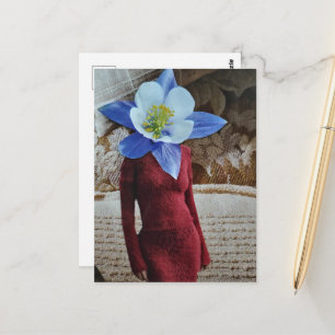 Prachtige vrouw met bloem hoofd collage briefkaart