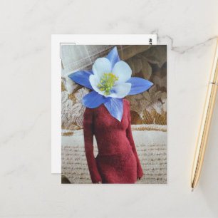 Prachtige vrouw met bloem hoofd collage briefkaart