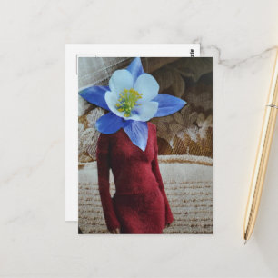 Prachtige vrouw met bloem hoofd collage briefkaart