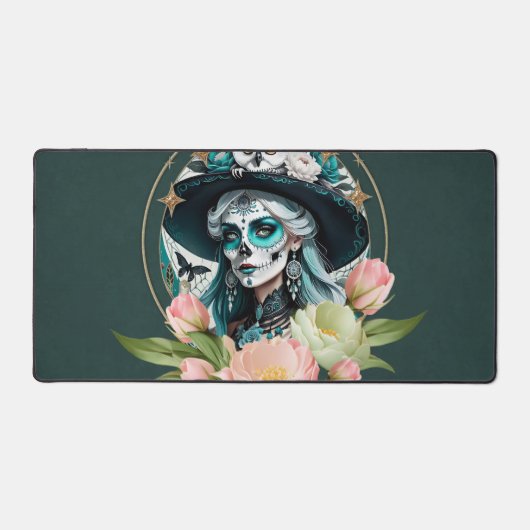 Prachtige vrouw met een prachtige suiker schedel m bureaumat (Voorkant)