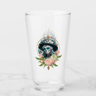 Prachtige vrouw met een prachtige suiker schedel m glas