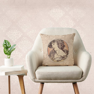 Prachtige  vrouw met Faux Pearls en Lace Kussen