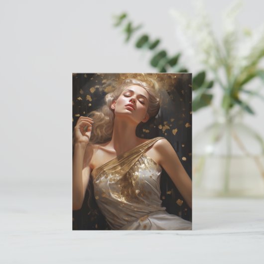 Prachtige vrouw met gouden glitter achtergrond briefkaart (Staand voorkant)