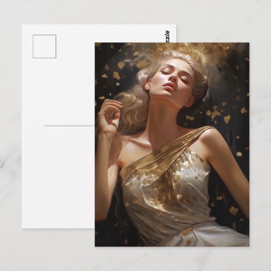 Prachtige vrouw met gouden glitter achtergrond briefkaart (Voorkant / Achterkant)