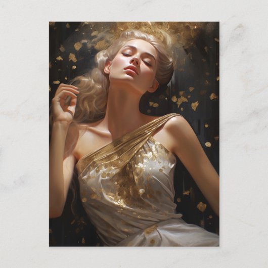 Prachtige vrouw met gouden glitter achtergrond briefkaart (Voorkant)