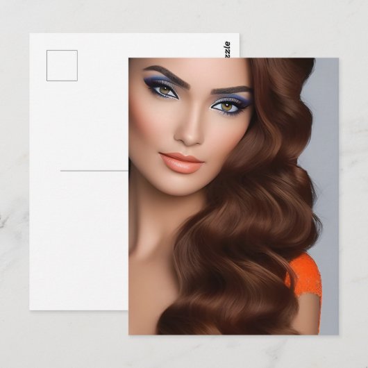 Prachtige vrouw met lange adem in het Oranje Briefkaart (Voorkant / Achterkant)