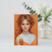 Prachtige vrouw met lange adem in het Oranje model Briefkaart (Staand voorkant)