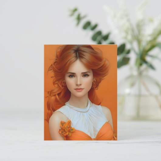 Prachtige vrouw met lange adem in het Oranje model Briefkaart (Staand voorkant)