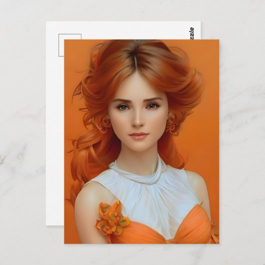Prachtige vrouw met lange adem in het Oranje model Briefkaart (Voorkant / Achterkant)