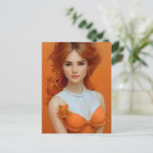 Prachtige vrouw met lange adem in het Oranje model Briefkaart (Staand voorkant)