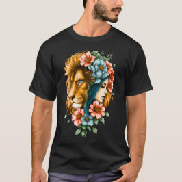 Prachtige vrouw wiens lange, vloeiende haar t-shirt
