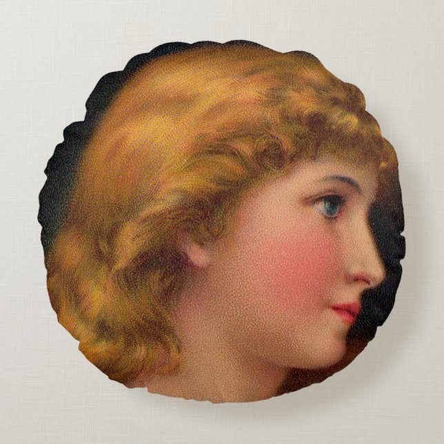 prachtige vrouwenprint uit de 19e eeuw rond kussen (Voorkant)