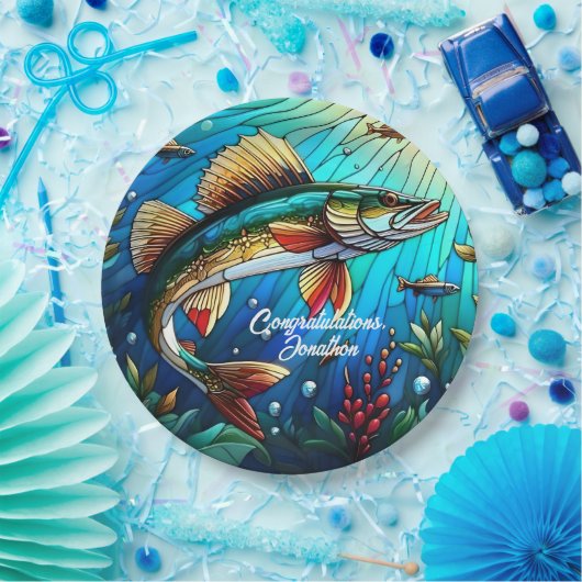 Prachtige Walleye Pike in Lake Papieren Bordje (Feest)