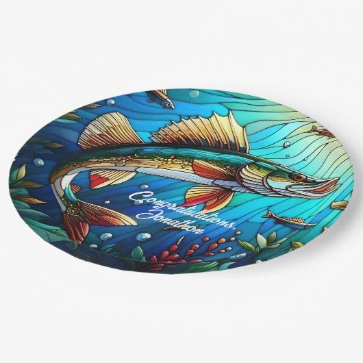 Prachtige Walleye Pike in Lake Papieren Bordje (Gekanteld)