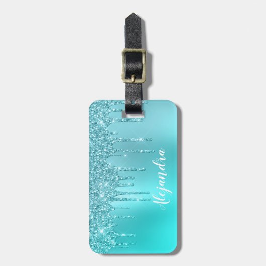 Prachtige waterblauwe munt en turquoise glitter dr bagagelabel (Voorkant verticaal)