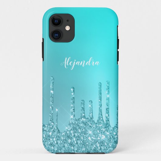 Prachtige waterblauwe munt en turquoise glitter dr Case-Mate iPhone case (Achterkant)