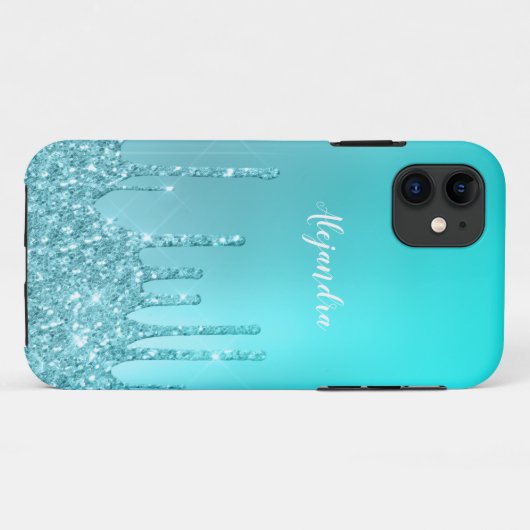 Prachtige waterblauwe munt en turquoise glitter dr Case-Mate iPhone case (Achterkant (horizontaal))