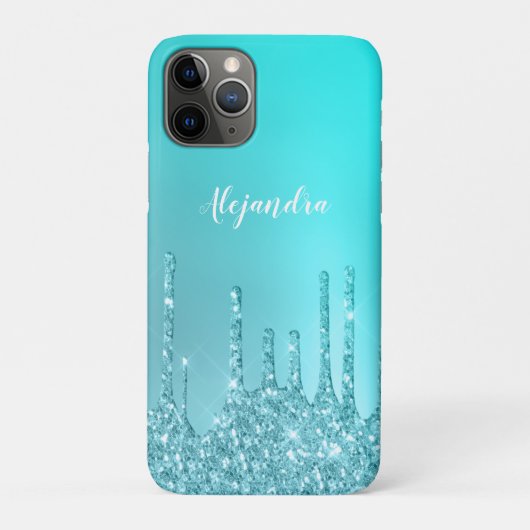 Prachtige waterblauwe munt en turquoise glitter dr Case-Mate iPhone case (Achterkant)