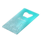 Prachtige waterblauwe munt en turquoise glitter dr creditkaart flessenopener (Achterkant Gekanteld)