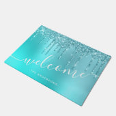 Prachtige waterblauwe munt en turquoise glitter dr deurmat (Schuin)