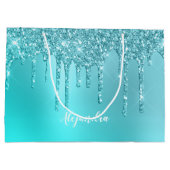 Prachtige waterblauwe munt en turquoise glitter dr groot cadeauzakje (Achterkant)