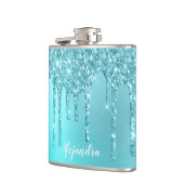 Prachtige waterblauwe munt en turquoise glitter dr heupfles (Links)