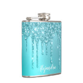 Prachtige waterblauwe munt en turquoise glitter dr heupfles (Rechts)