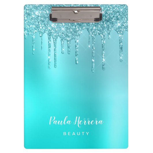 Prachtige waterblauwe munt en turquoise glitter dr klembord (Voorkant)