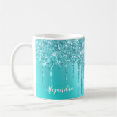 Prachtige waterblauwe munt en turquoise glitter dr koffiemok (Links)