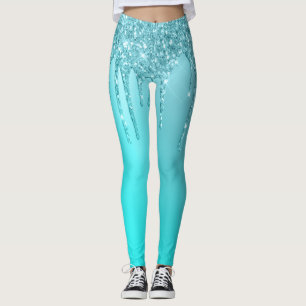 Prachtige waterblauwe munt en turquoise glitter dr leggings