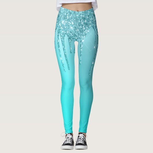 Prachtige waterblauwe munt en turquoise glitter dr leggings (Voorkant)