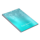 Prachtige waterblauwe munt en turquoise glitter dr notitieboek (Rechterzijde)