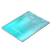 Prachtige waterblauwe munt en turquoise glitter dr notitieboek (Linkerzijde)