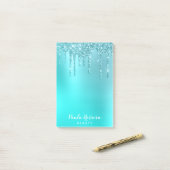 Prachtige waterblauwe munt en turquoise glitter dr post-it® notes (Op bureau)