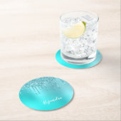 Prachtige waterblauwe munt en turquoise glitter dr ronde kartonnen onderzetter (Insitu)