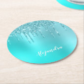 Prachtige waterblauwe munt en turquoise glitter dr ronde kartonnen onderzetter (Gebogen)