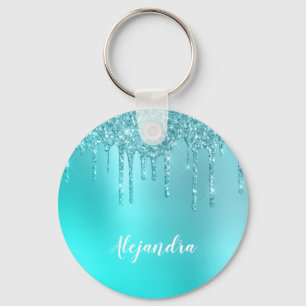 Prachtige waterblauwe munt en turquoise glitter dr sleutelhanger