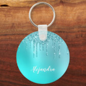 Prachtige waterblauwe munt en turquoise glitter dr sleutelhanger (Voorkant)
