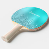 Prachtige waterblauwe munt en turquoise glitter dr tafeltennisbatje (Voorkant Gekanteld)