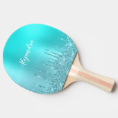 Prachtige waterblauwe munt en turquoise glitter dr tafeltennisbatje (Zijkant)