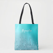 Prachtige waterblauwe munt en turquoise glitter dr tote bag (Voorkant)